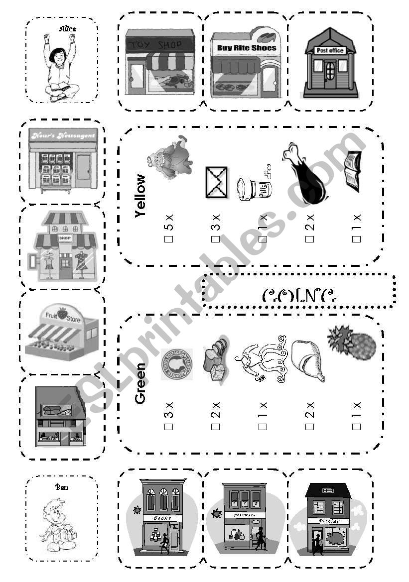 B&W version of Going Shopping Boardgame 1/2