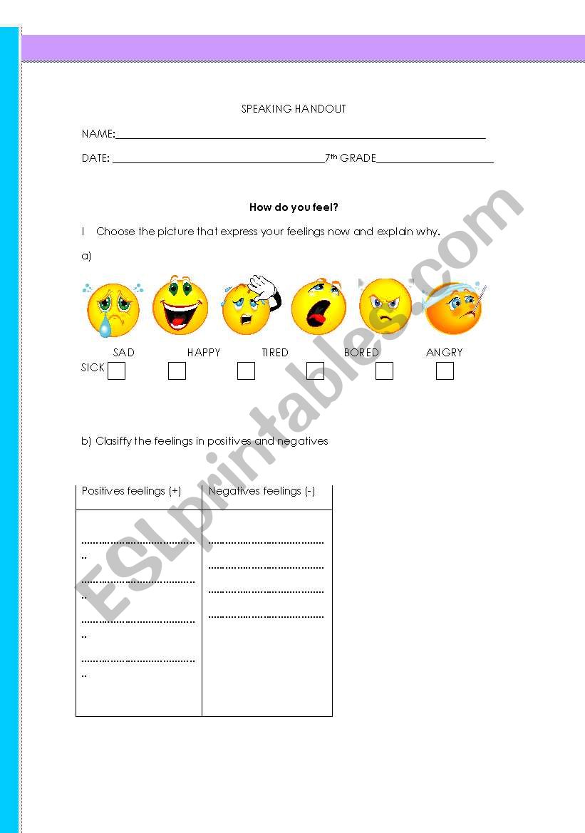 Feelings worksheet