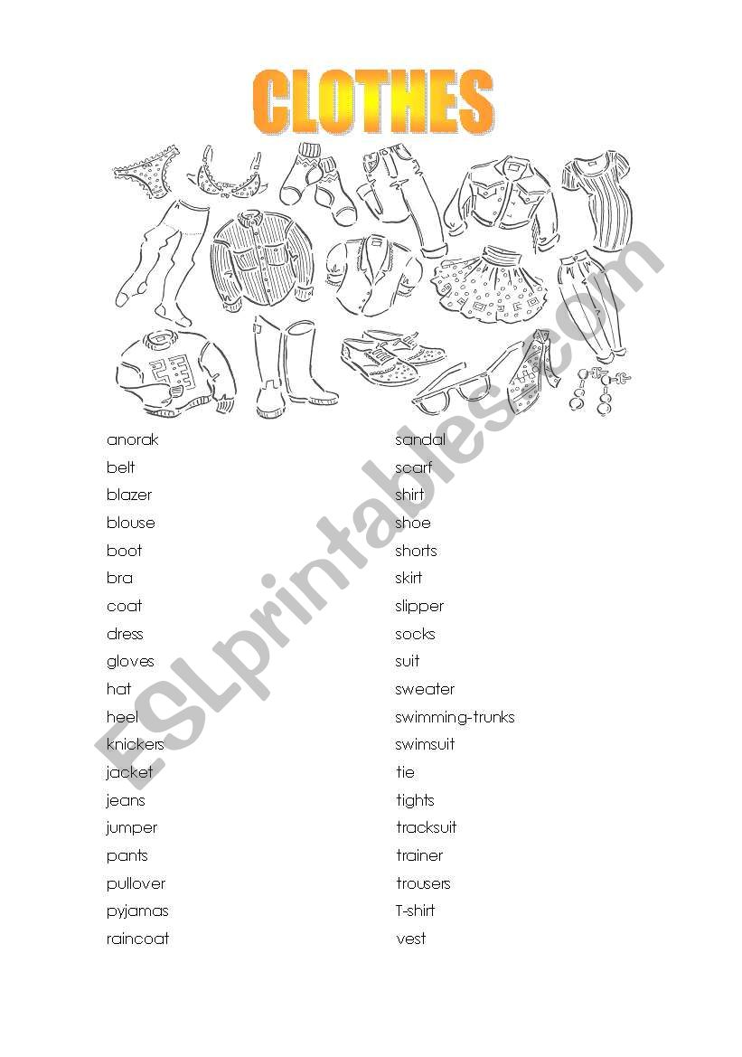 Clothes vocabulary worksheet