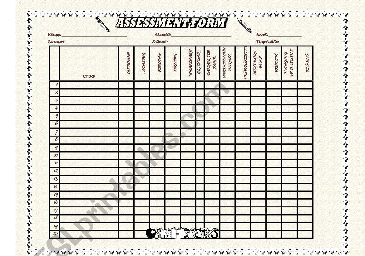 assessment format worksheet