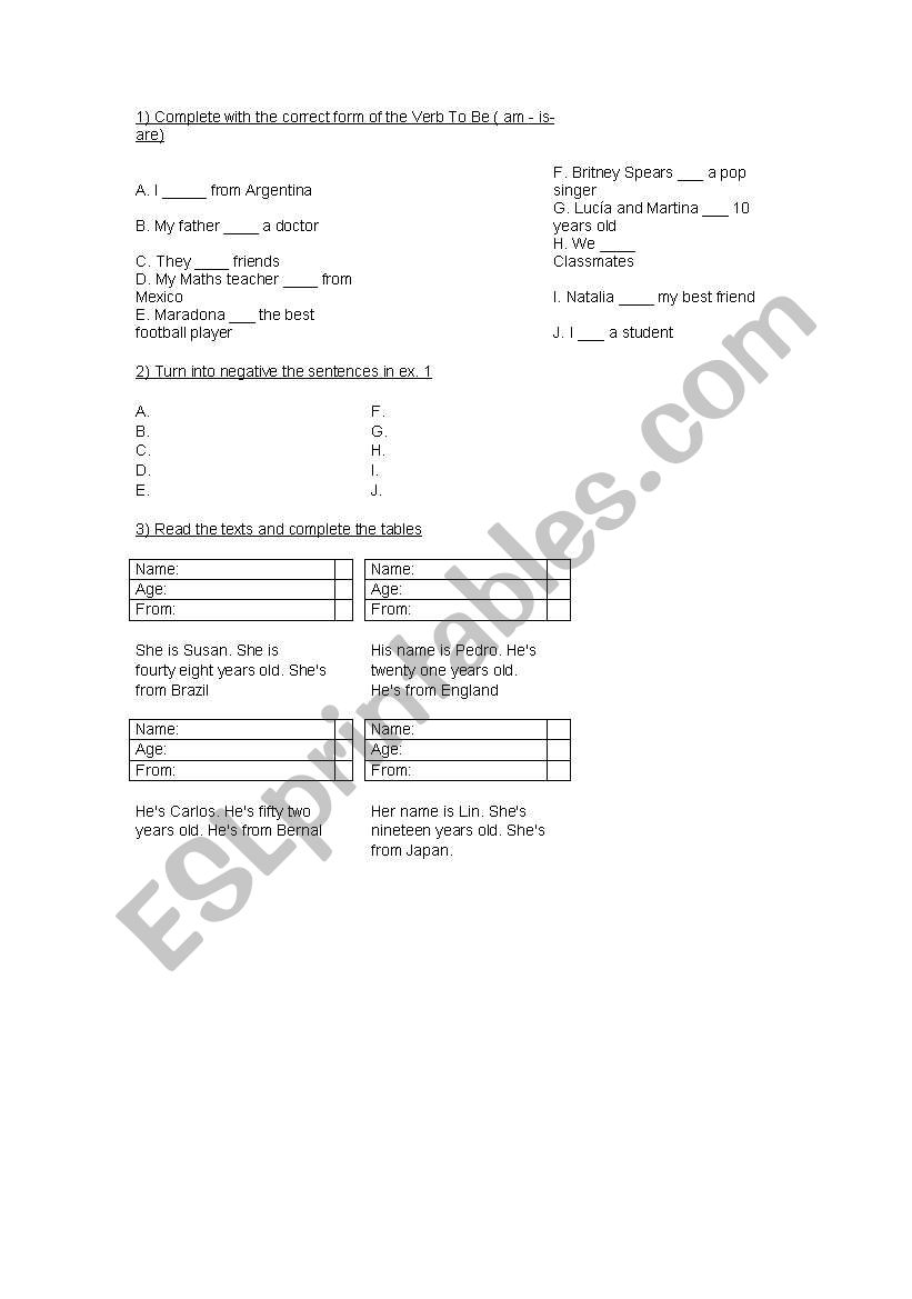 Verb to Be worksheet