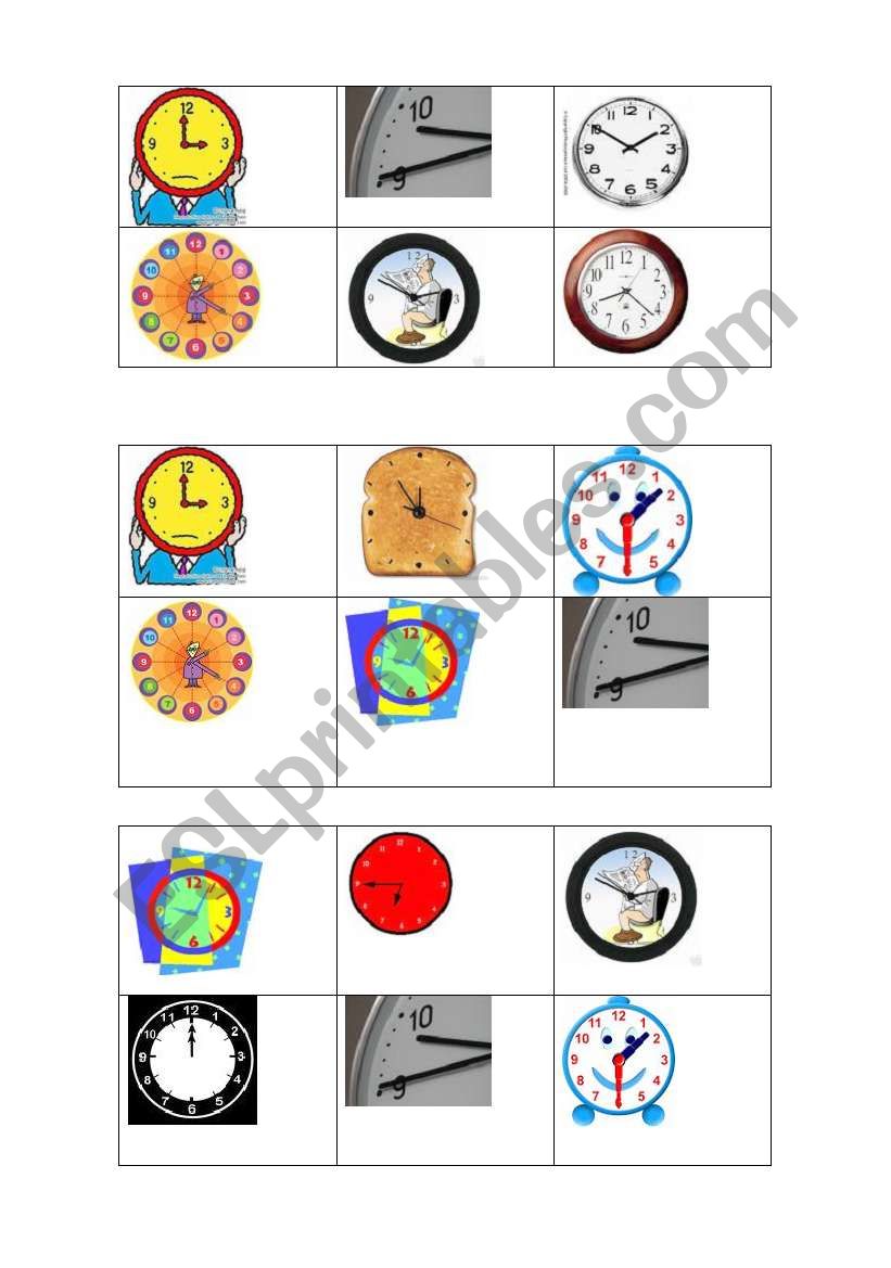 Time Bingo 6 boards worksheet