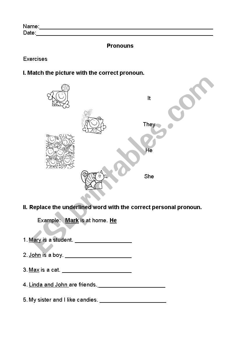 Pronouns exercise worksheet