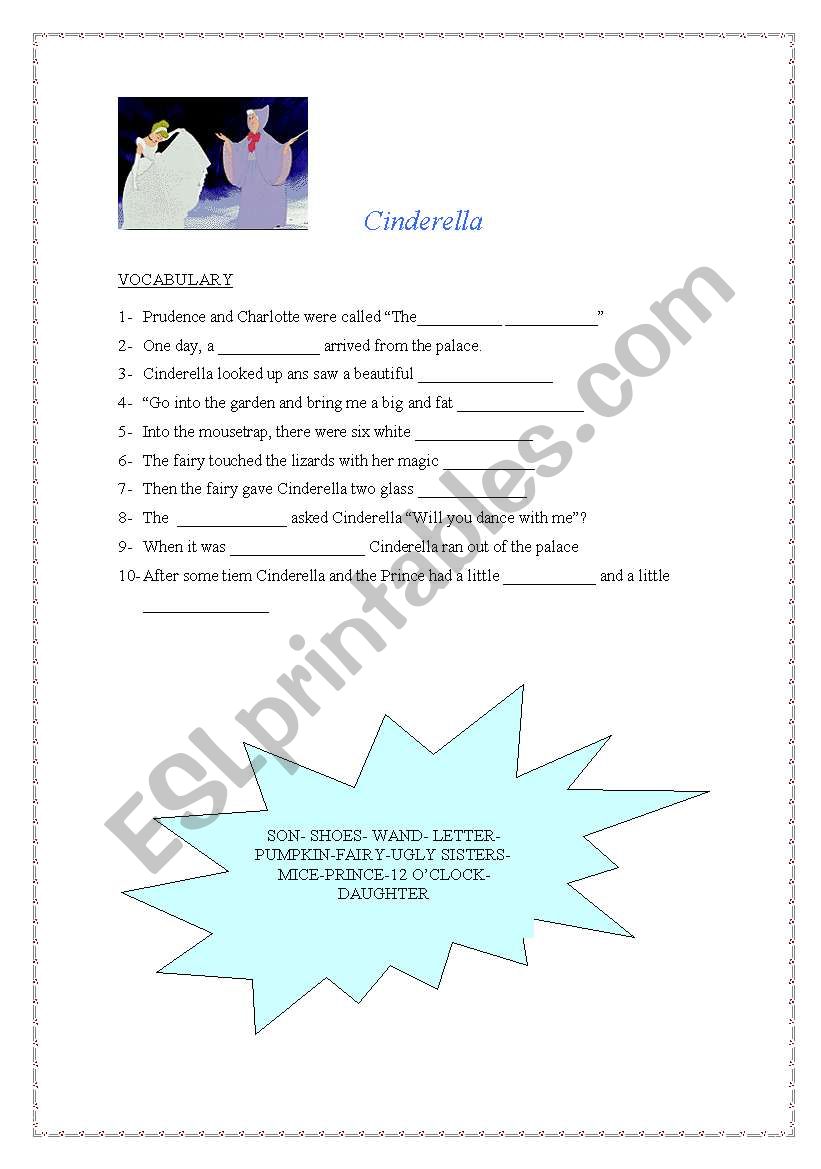 Cinderella vocabulary worksheet