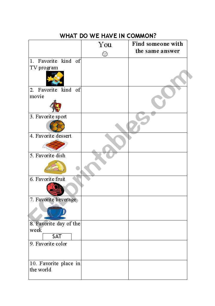 What do we have in common? worksheet