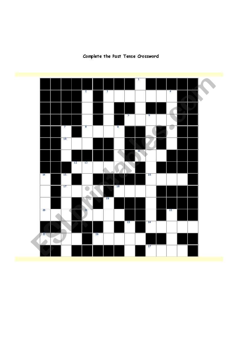 Past Tense Cross word worksheet