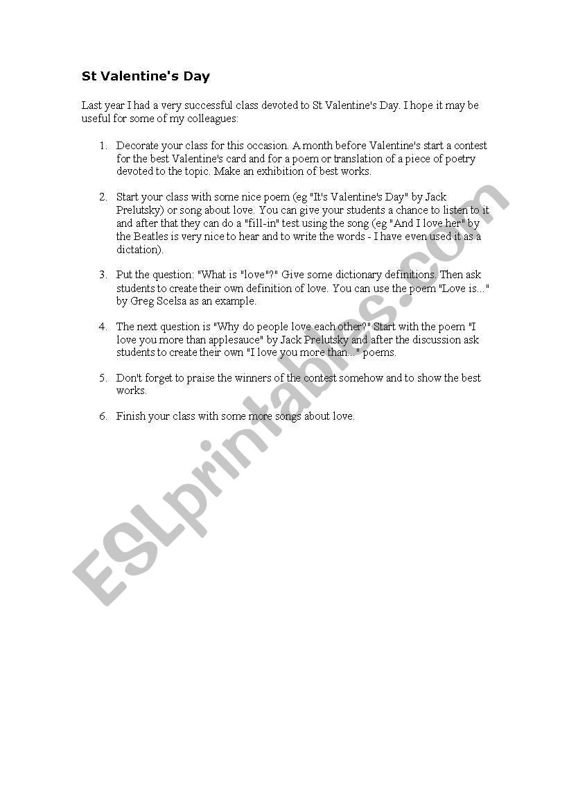 Valentines day lesson plan worksheet