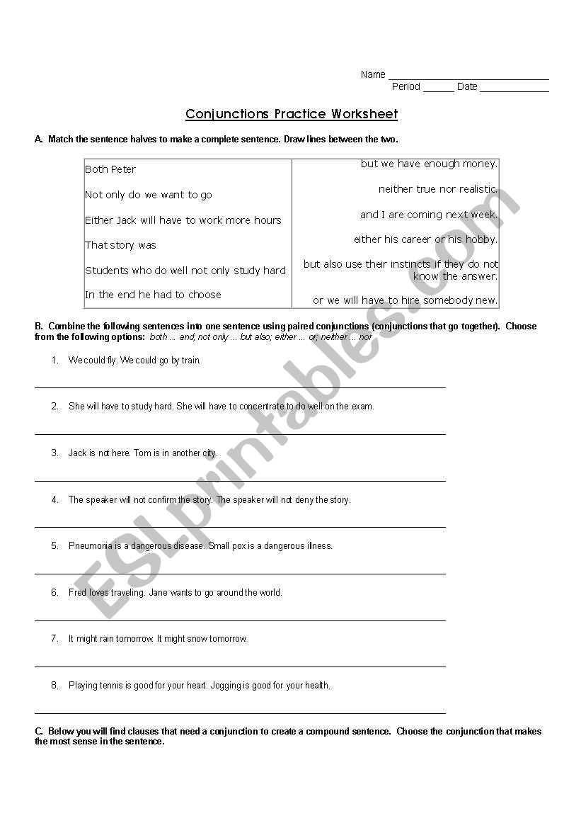 Conjunction worksheet