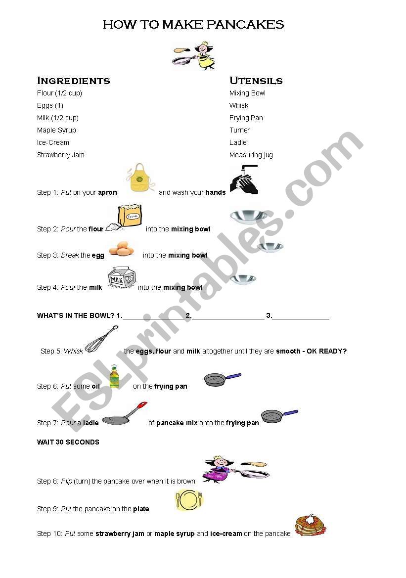 How to make pancakes worksheet