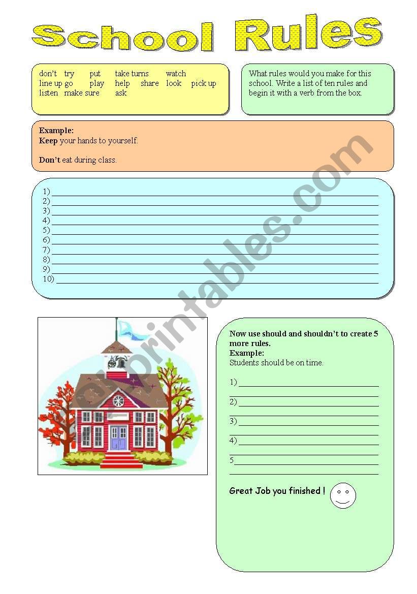 School rules worksheet