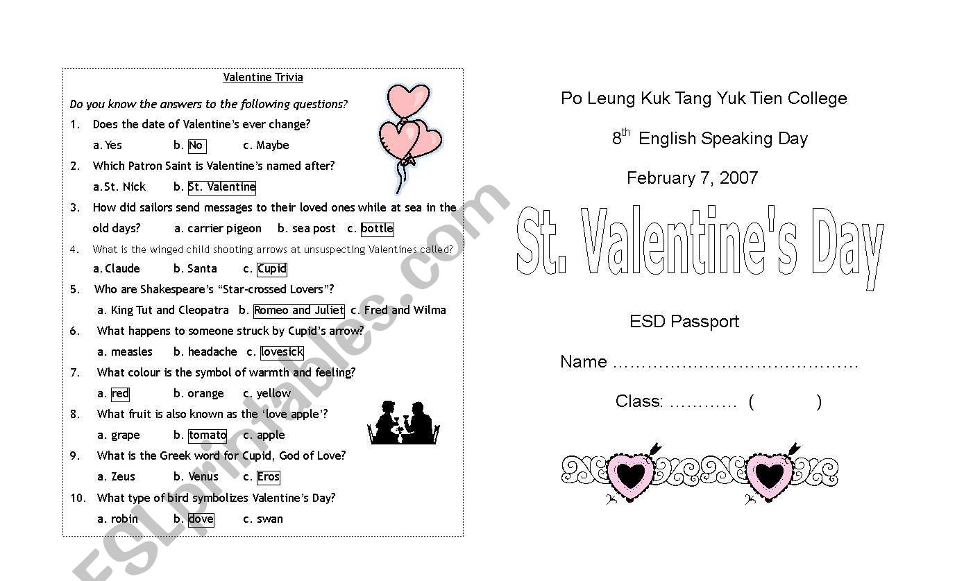Valentines Day Questionnaire worksheet
