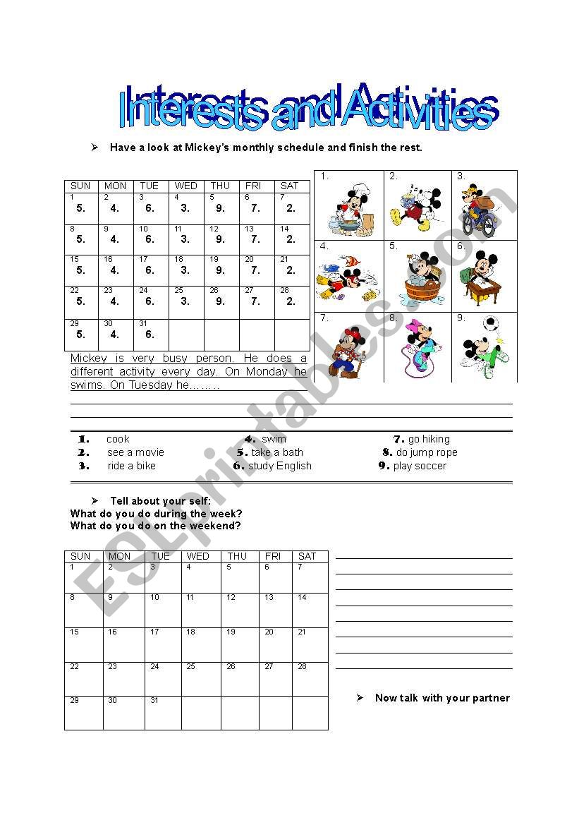 Interests and activities worksheet