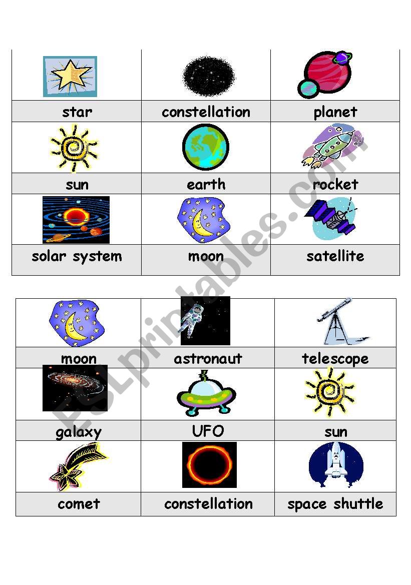 Space Bingo Cards (5 of 6) worksheet