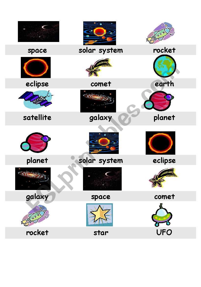 Space Bingo Cards (6 of 6) worksheet
