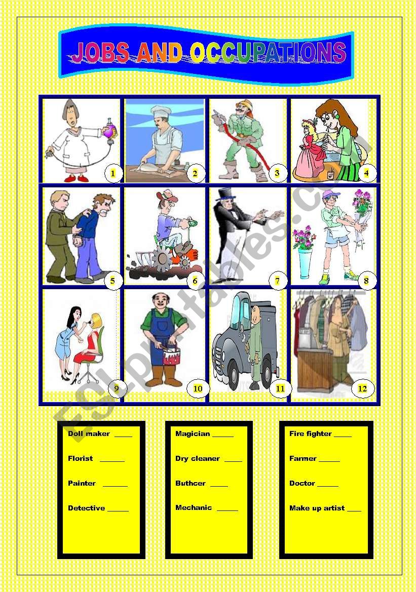 jobs and occupations CARDS worksheet