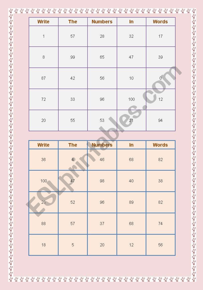 Numbers worksheet