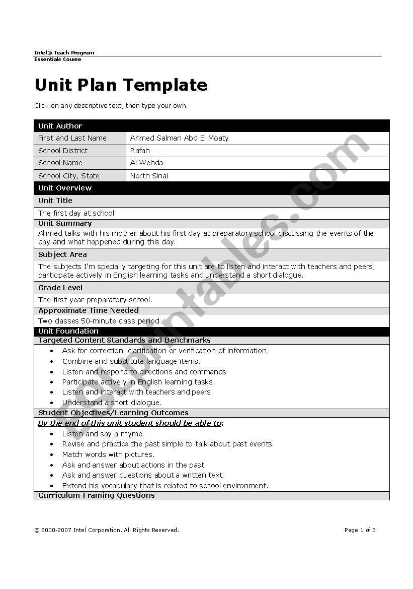 unit plan worksheet
