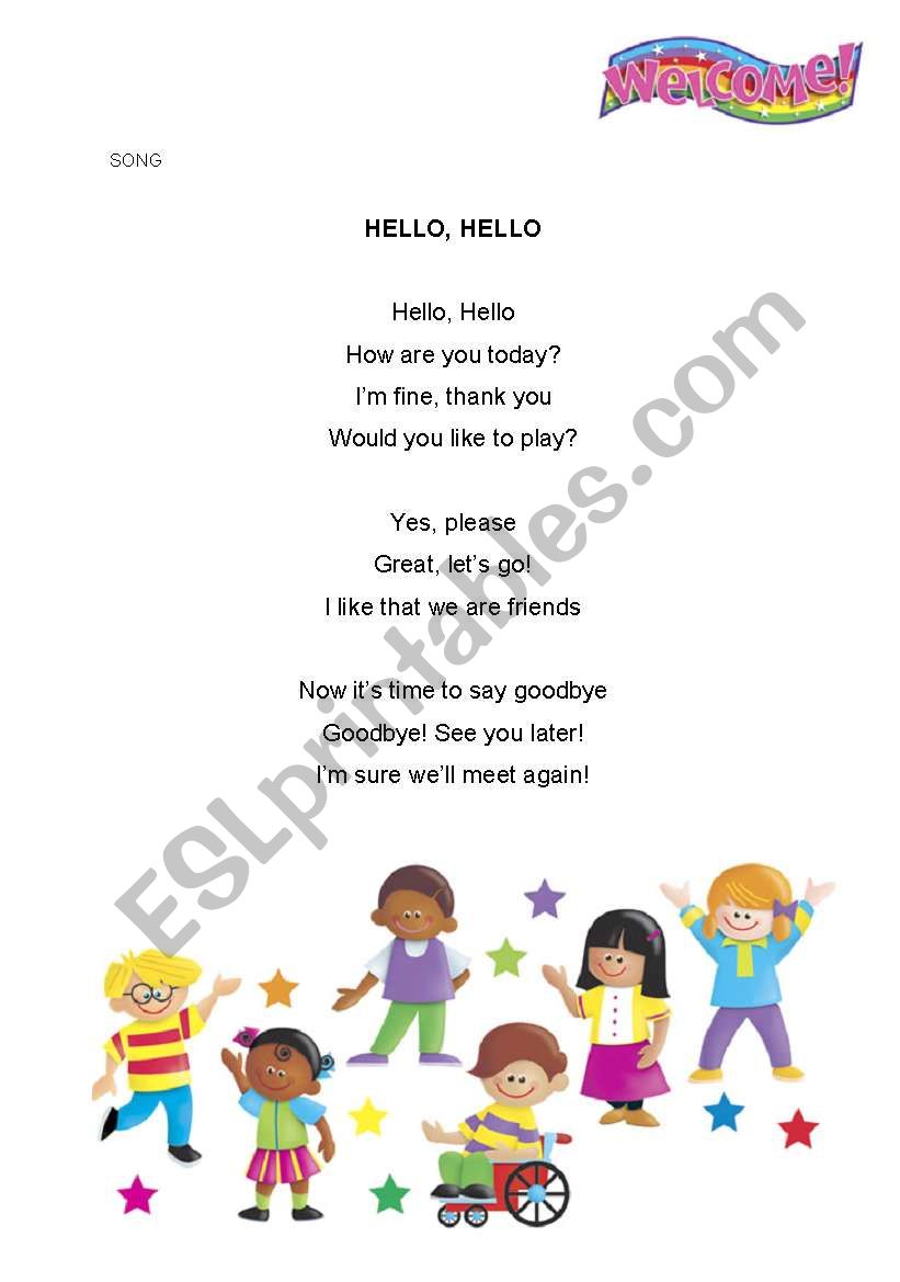 Song Sheet:  Hello, Hello worksheet