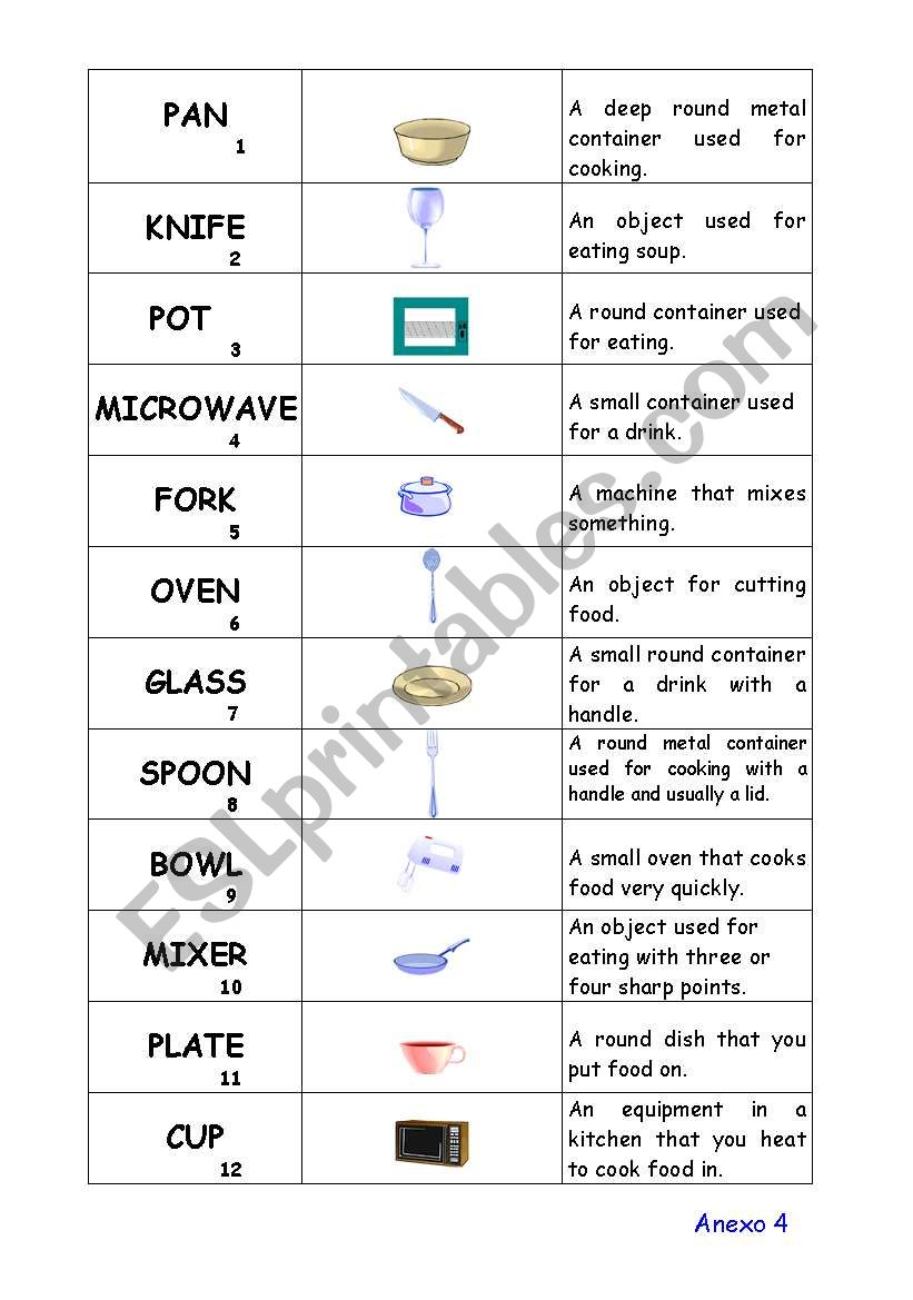 Matching cooking tools worksheet