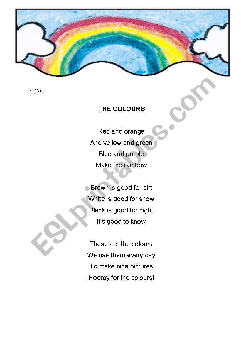 Song Sheet:  The Colours worksheet