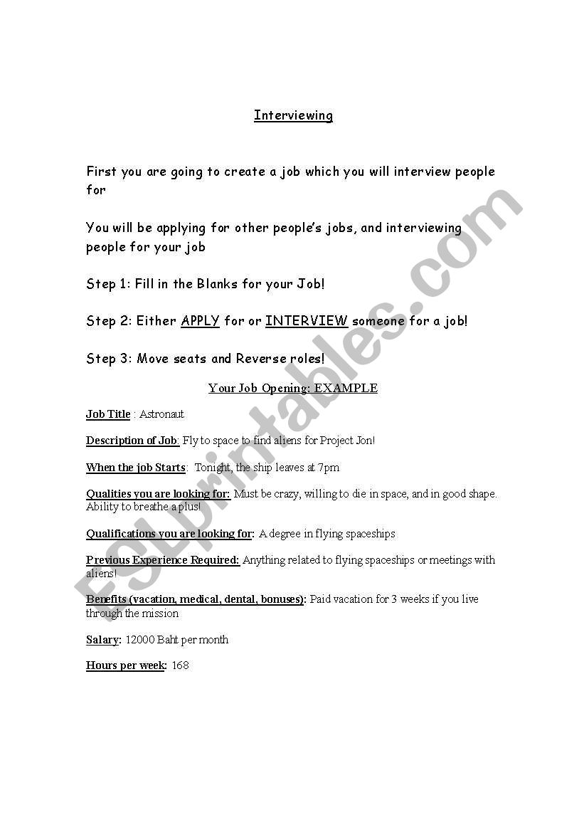 Interview and be interviewed! worksheet