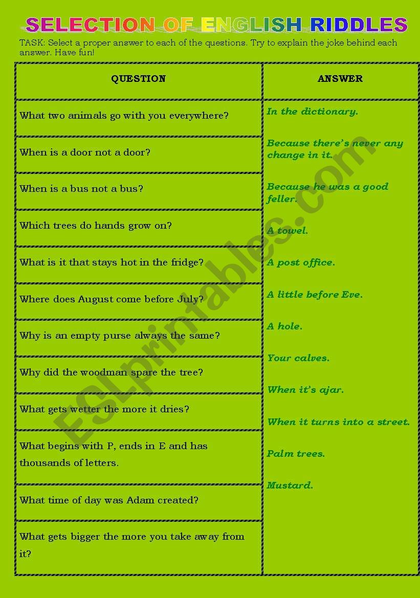 FUNNY RIDDLES worksheet