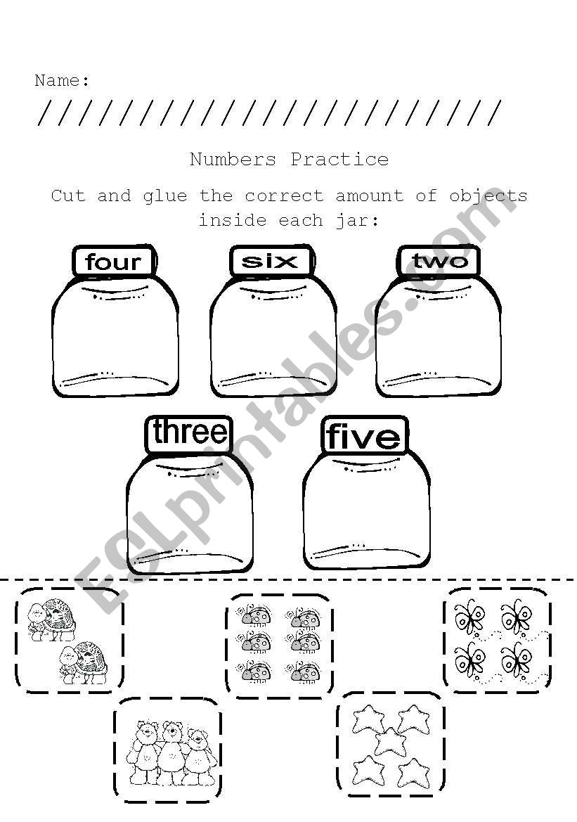 Number Jars worksheet