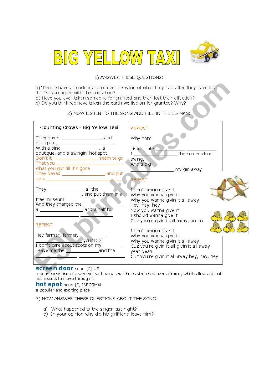 Big Yellow Taxi with exercises