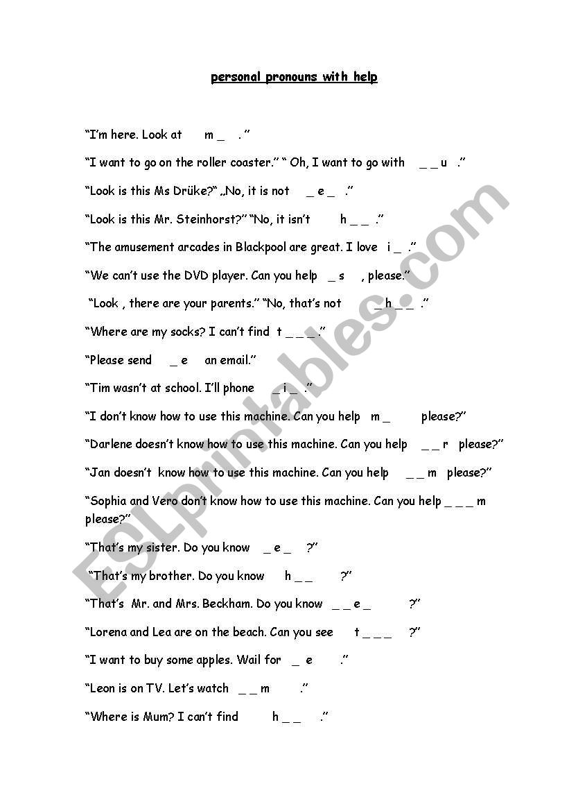 Personal Pronouns with  help worksheet