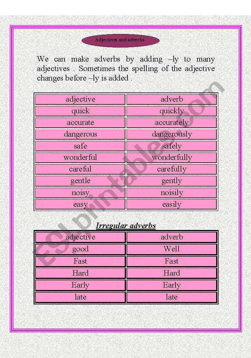 adjectives and adverbs  worksheet