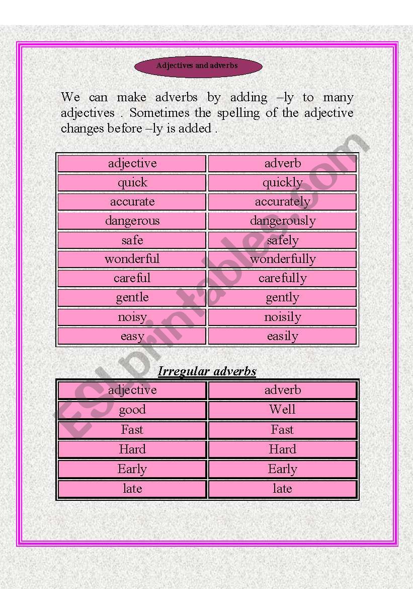 adjectives and adverbs  worksheet