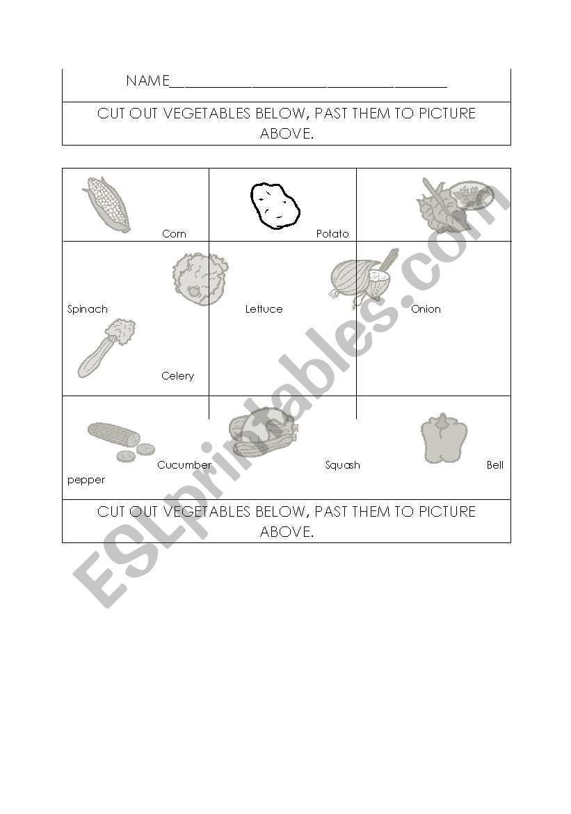 MATCH THE VEGETABLES worksheet