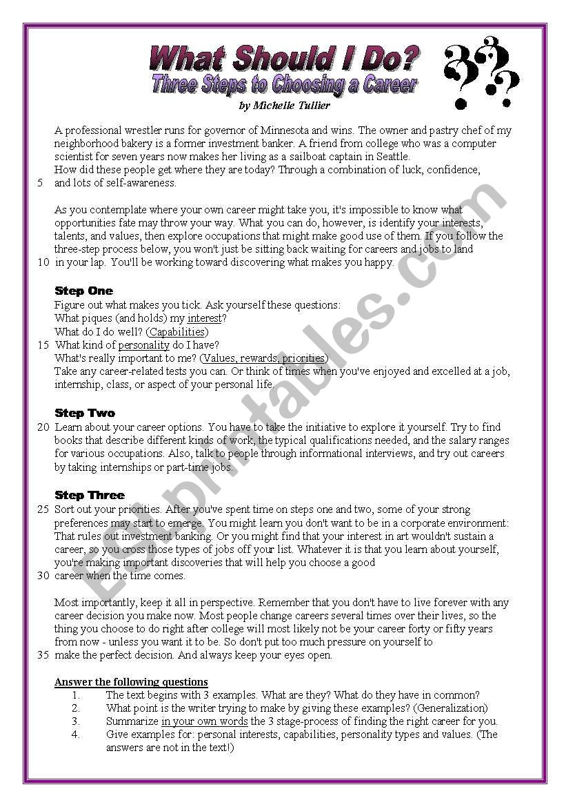 What should I do? - Careers worksheet