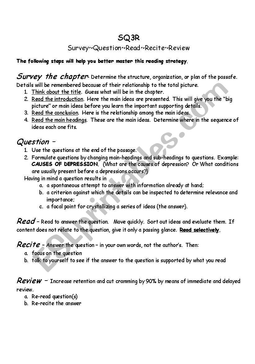 SQ3R worksheet