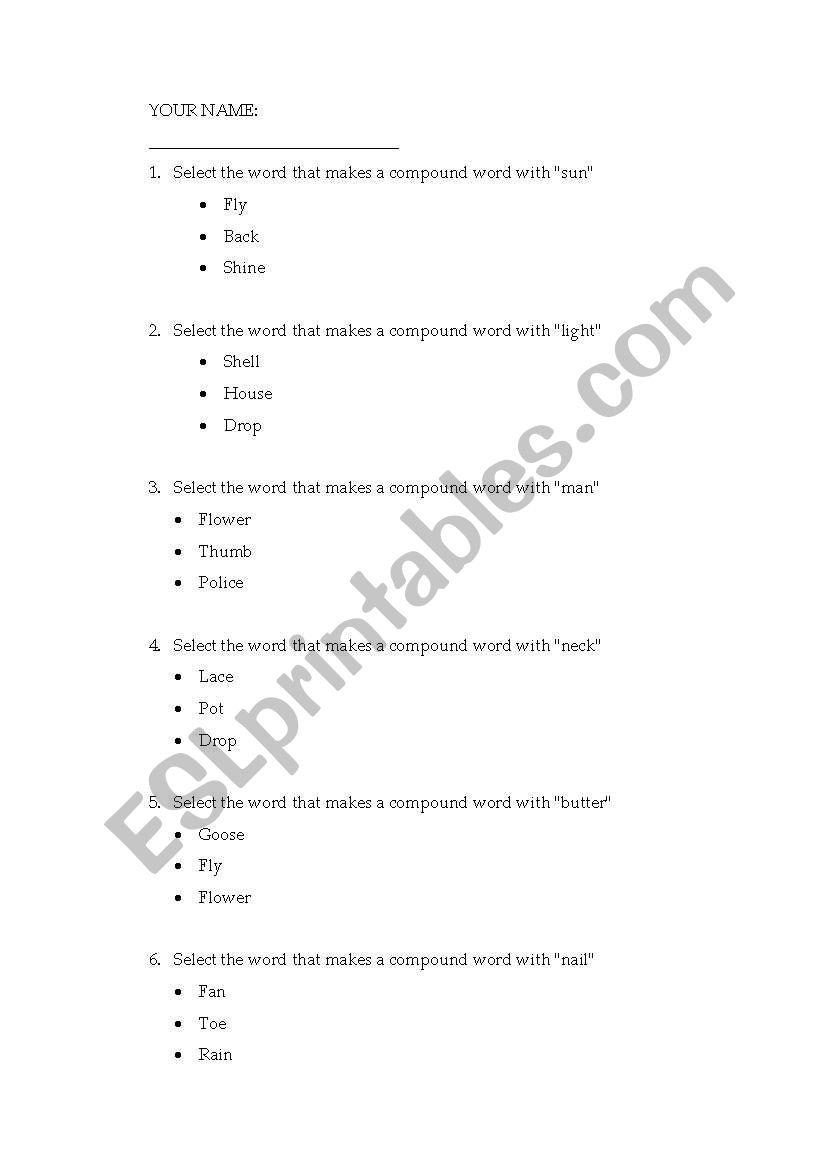 compound words worksheet