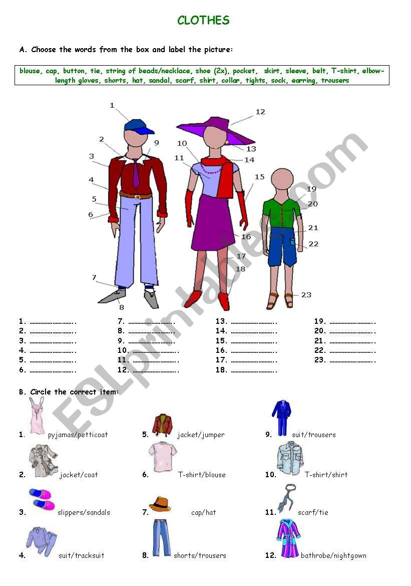 clothes worksheet