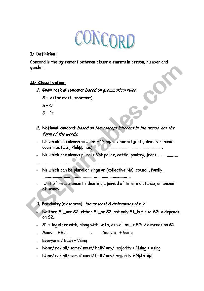 The concord worksheet