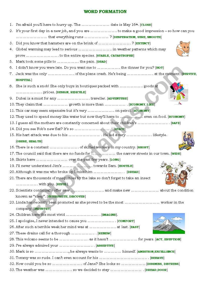 word formation worksheet