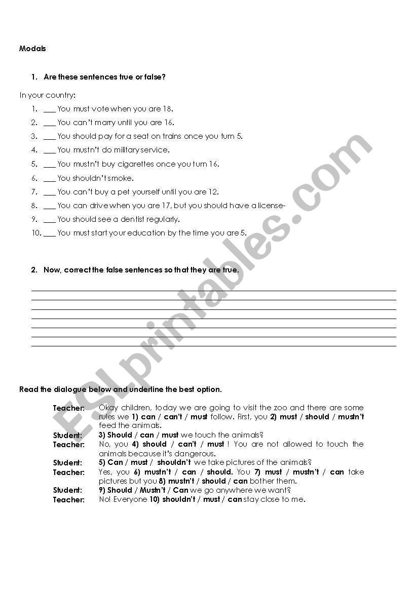 Modals worksheet