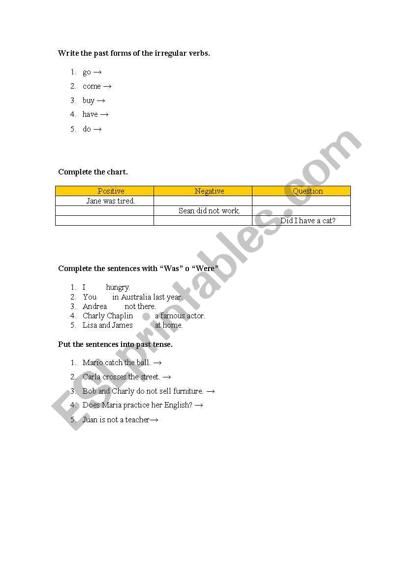 Past tense  worksheet