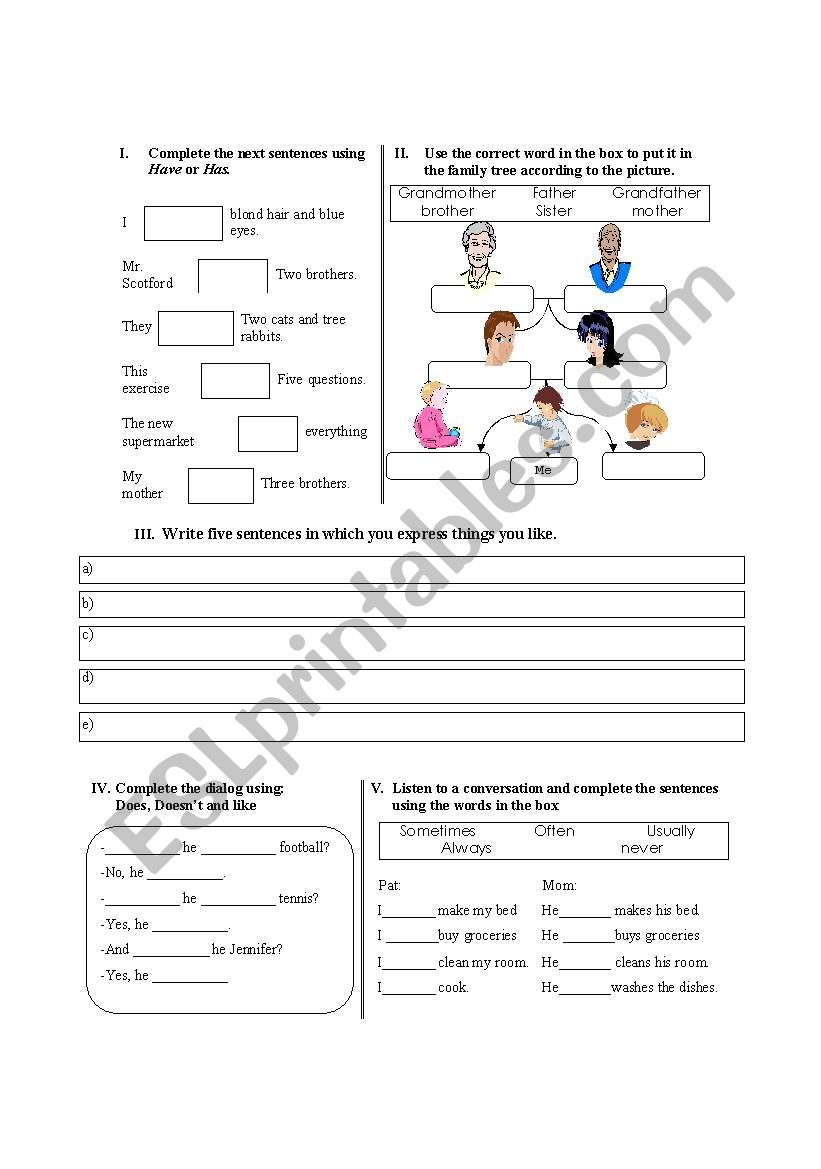 activities worksheet