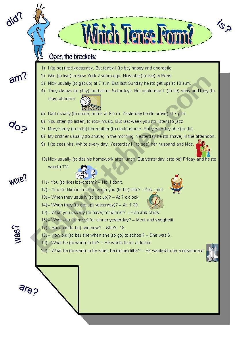 An exercise on tense forms worksheet