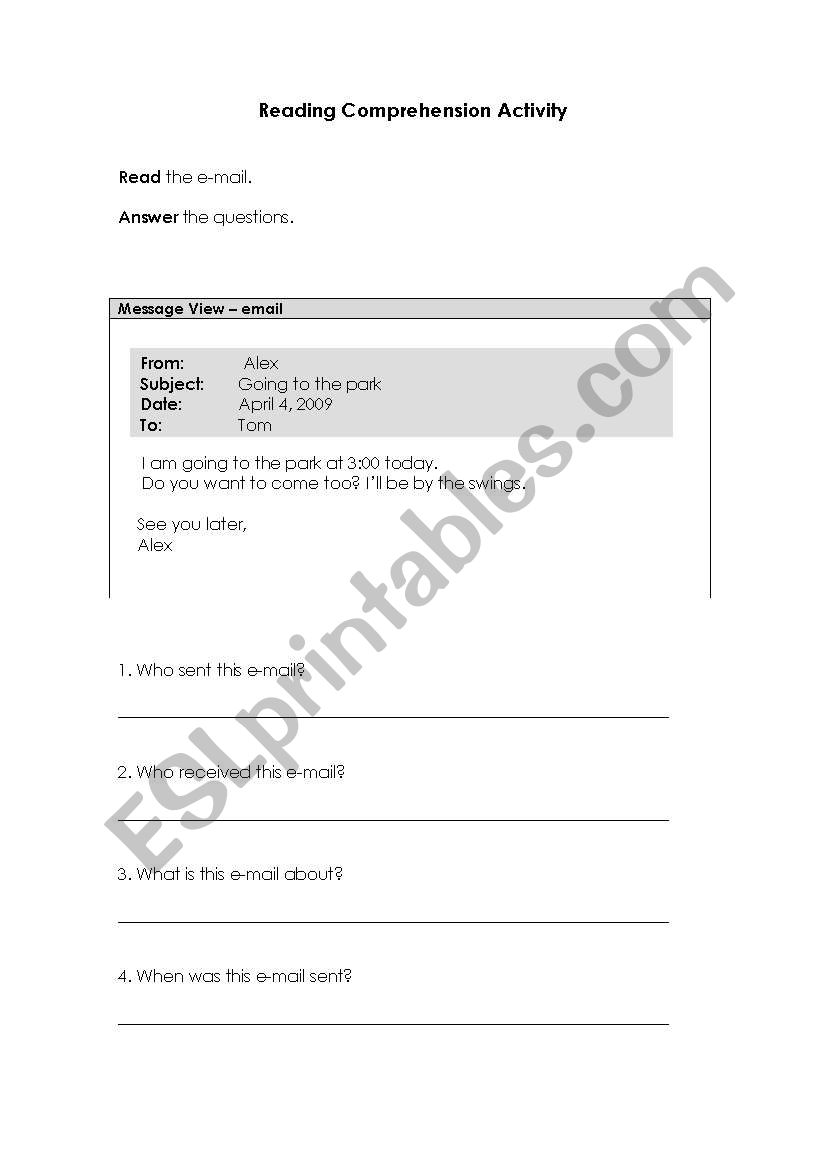 reading comprehension worksheet