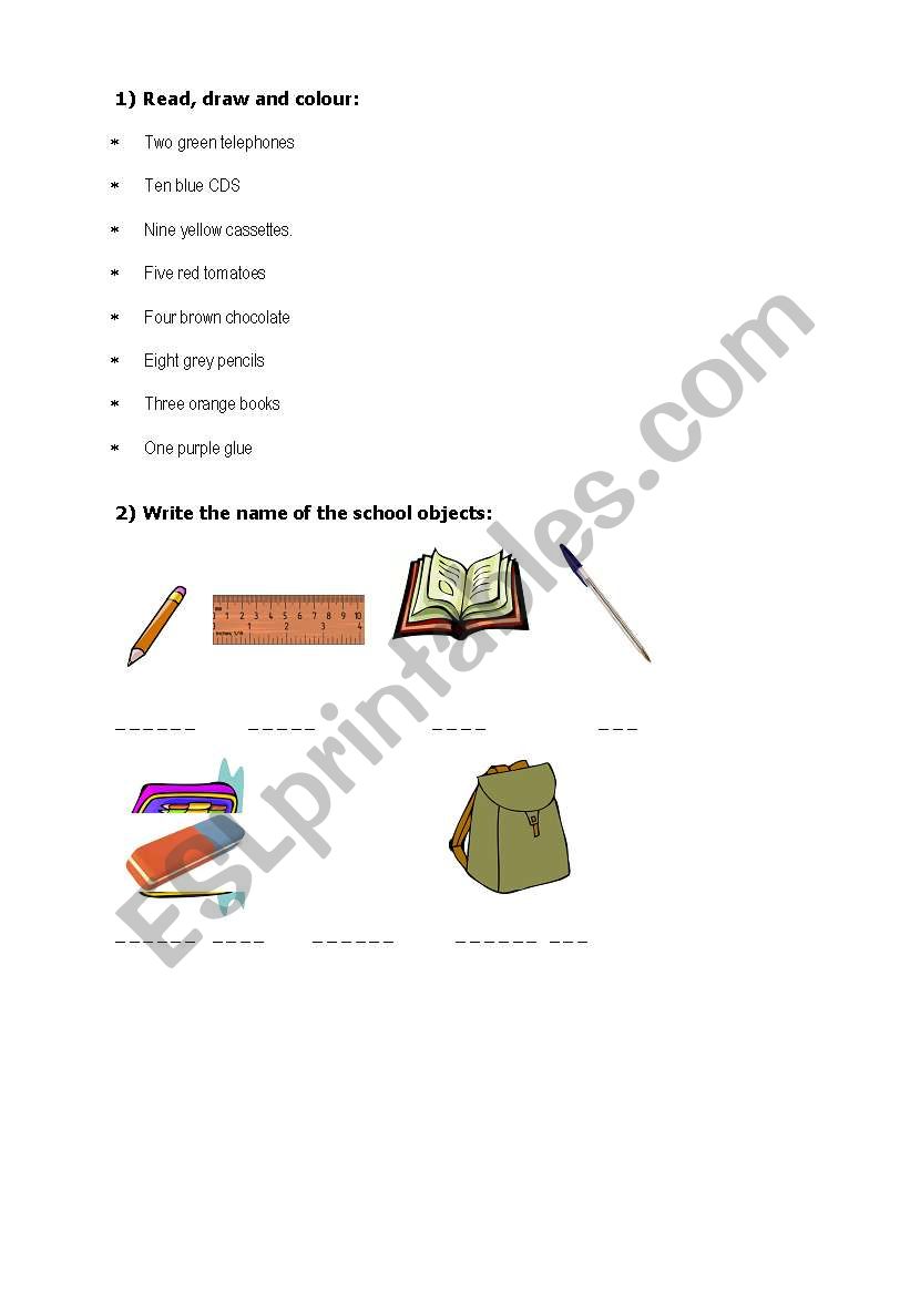 revising colours, school objects and numbers