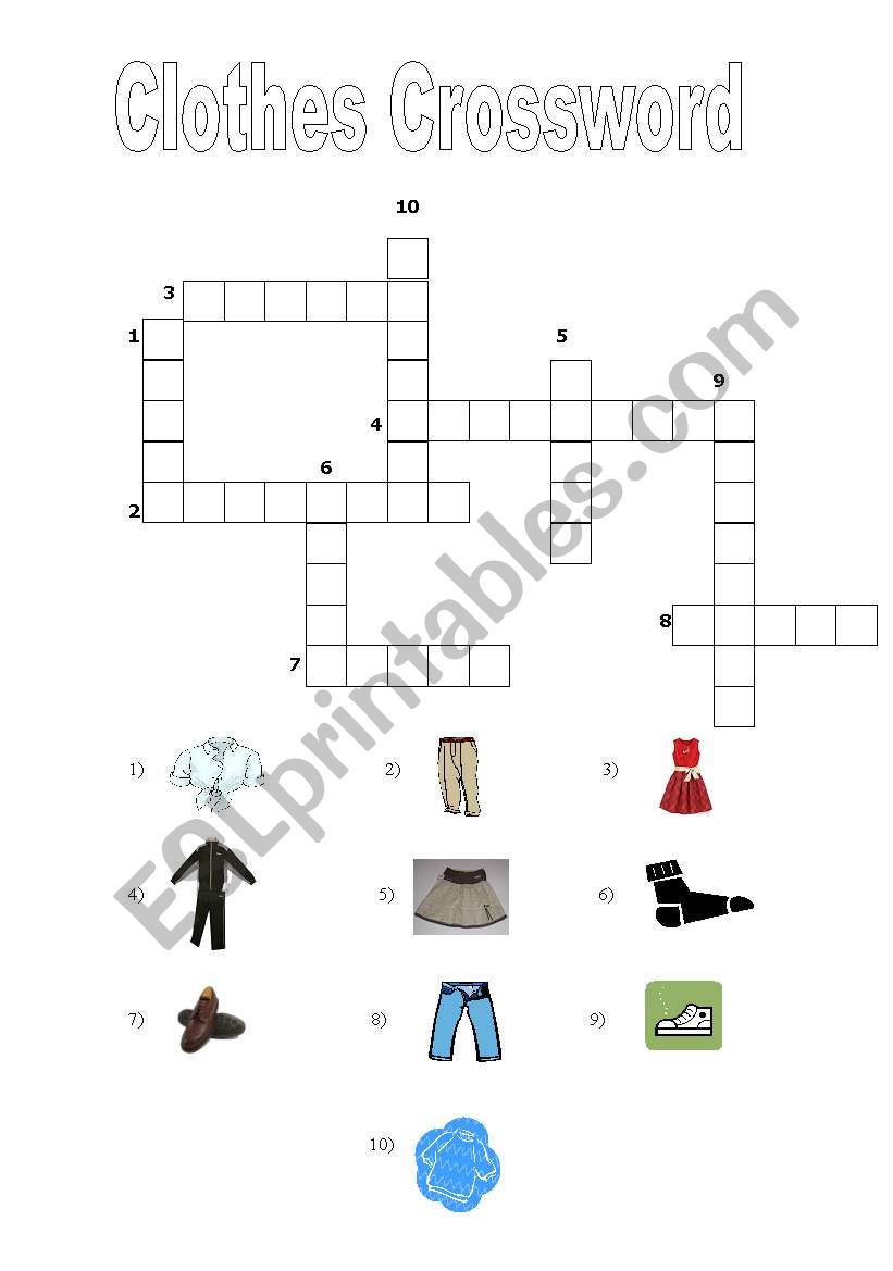 Clothes Crossword worksheet