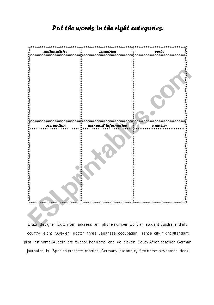 First Vocabs worksheet