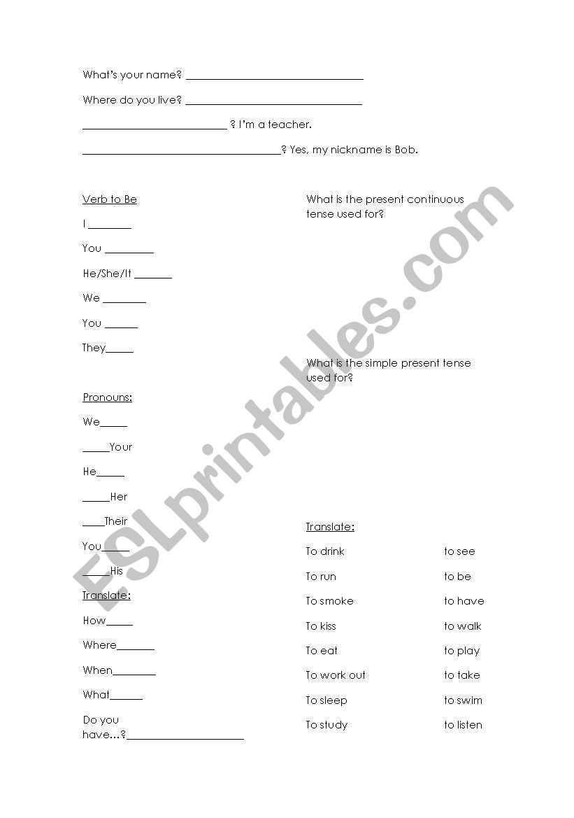 Homework basic 1 worksheet