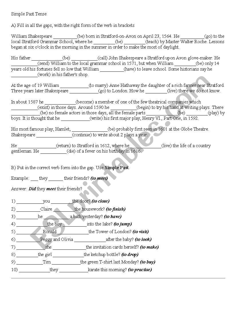 past simple exercises worksheet