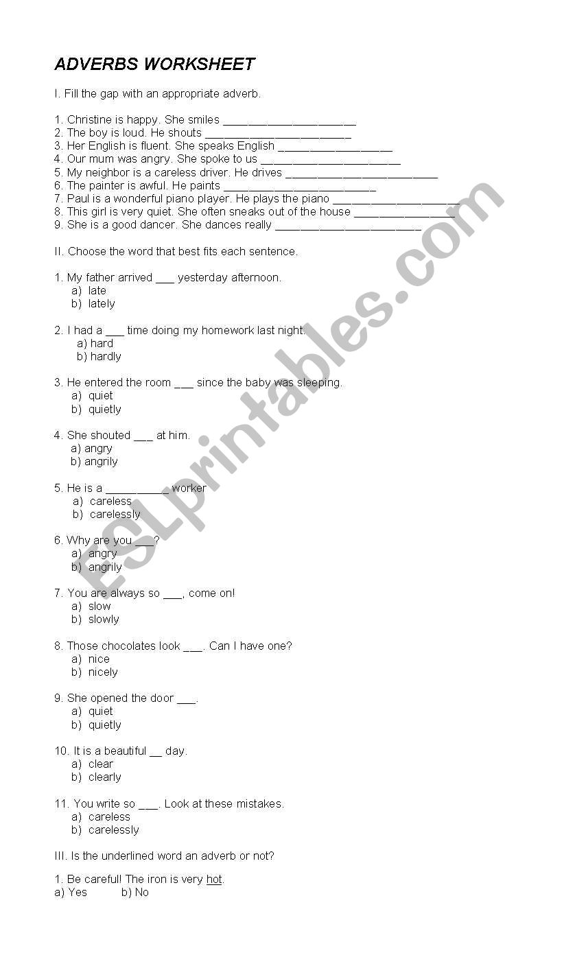 adverbs worksheet worksheet