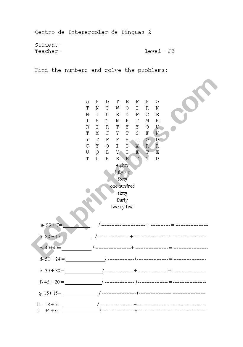 Numbers and problems worksheet